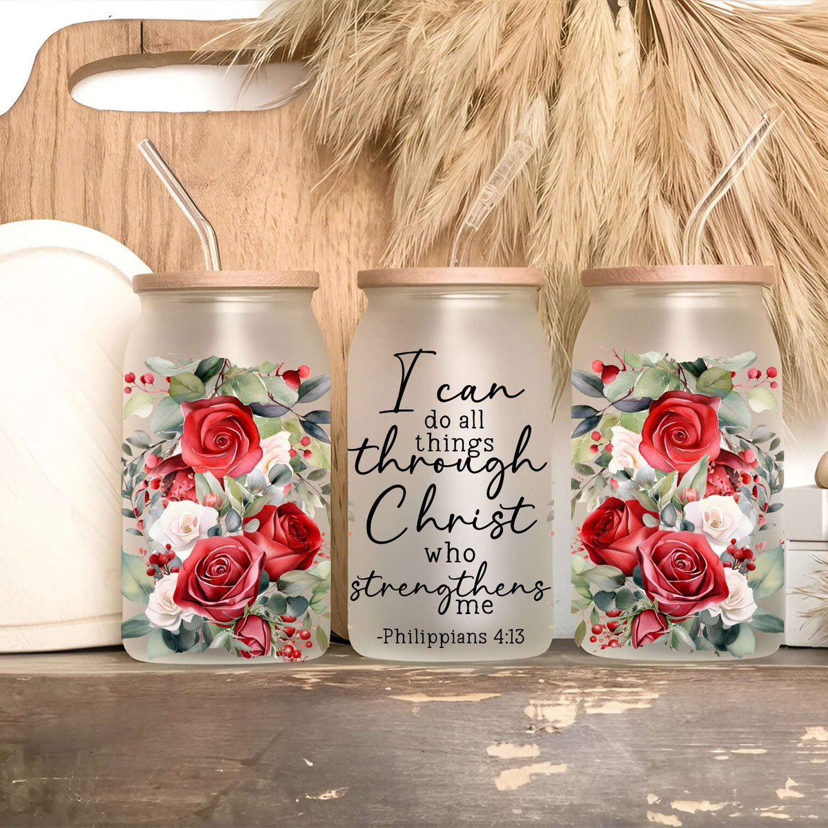 Floral Scripture Tumbler with Lid & Straw