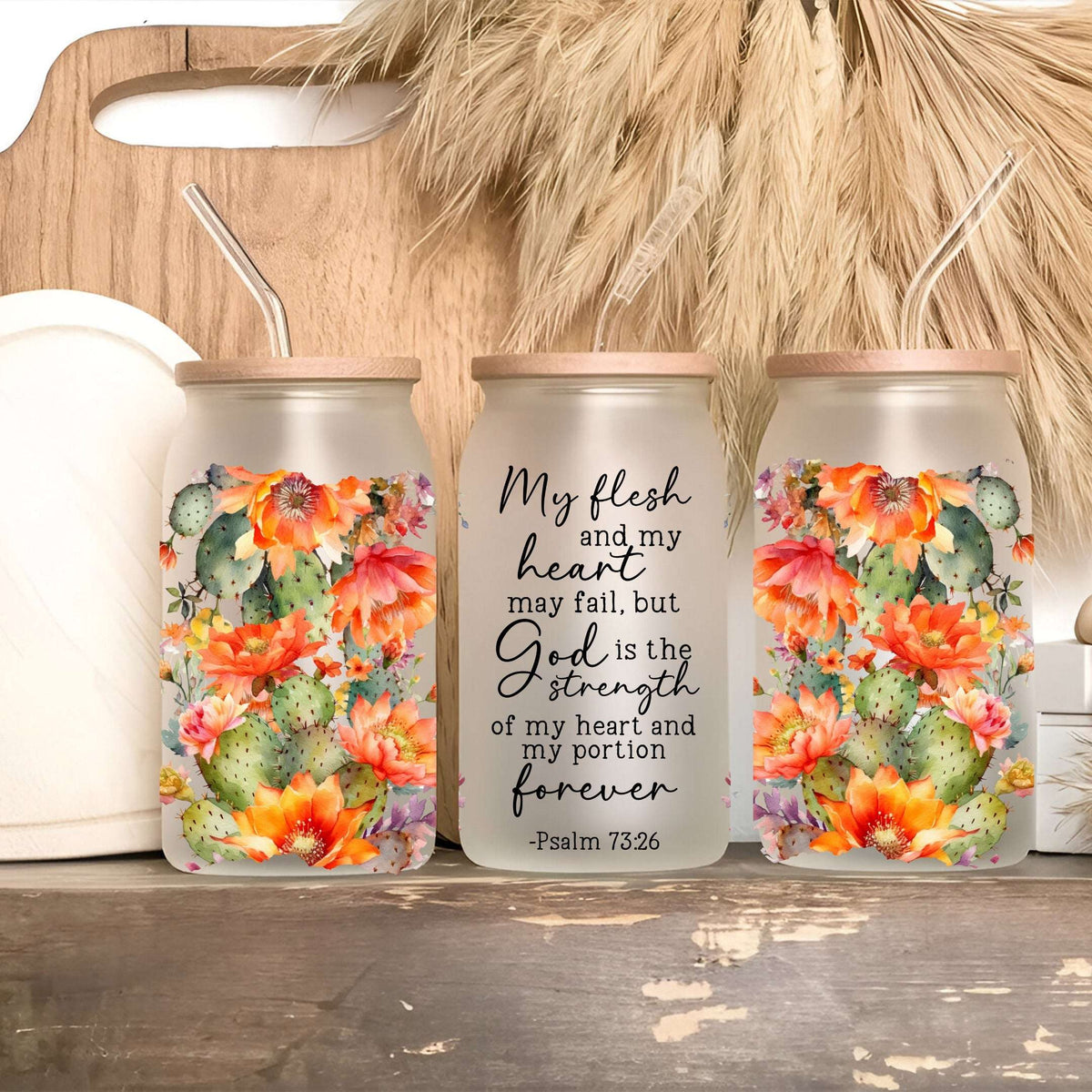 Floral Scripture Tumbler with Lid & Straw