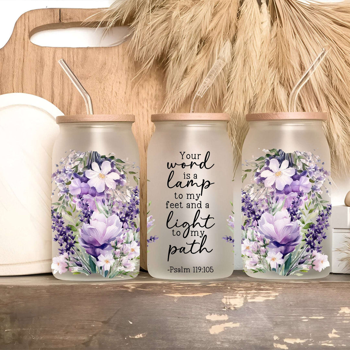Floral Scripture Tumbler with Lid & Straw
