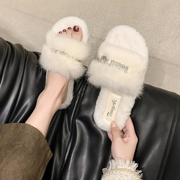 Women’s Letter-Embroidered Fleece Slides