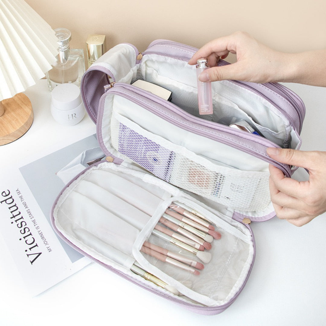 Makeup bag with compartments, Multifunctional cosmetic bag women's large capacity, portable storage bag, partition travel toilet bag, makeup bag organizer,