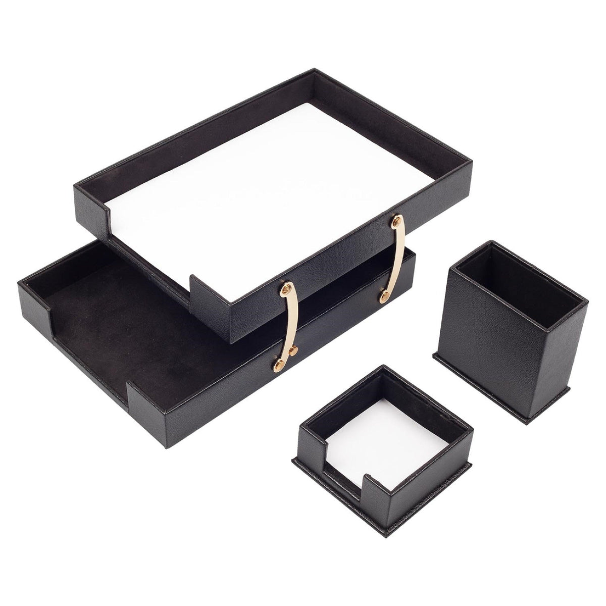 MOOG Leather Desk Set-3 Accessories-Double Document Tray - Brown - 3 PCS