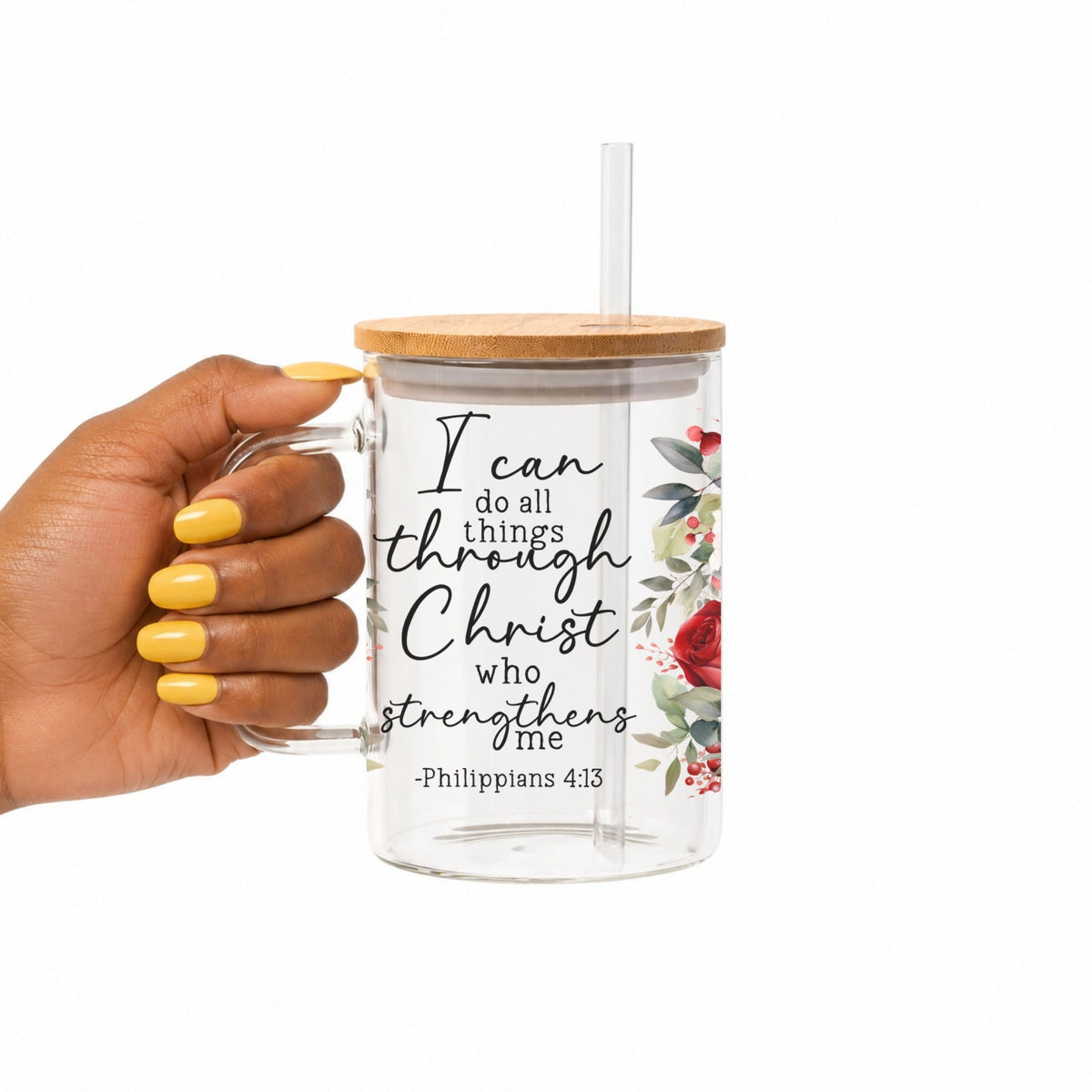 Floral Scripture Tumbler with Lid & Straw