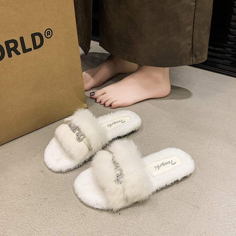 Women’s Letter-Embroidered Fleece Slides