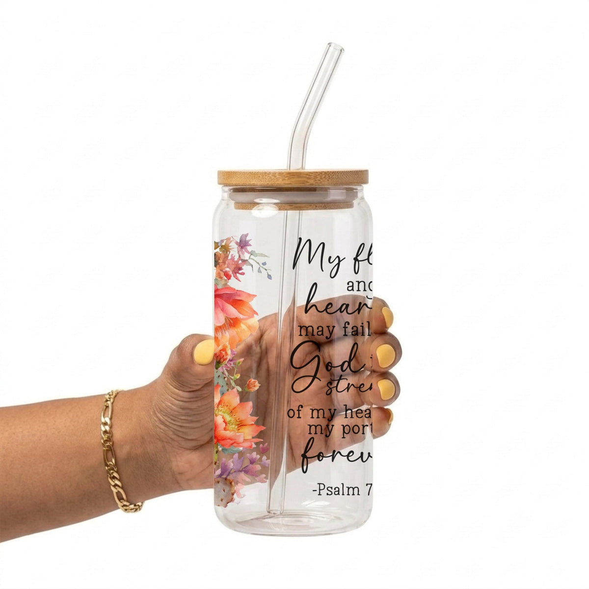 Floral Scripture Tumbler with Lid & Straw