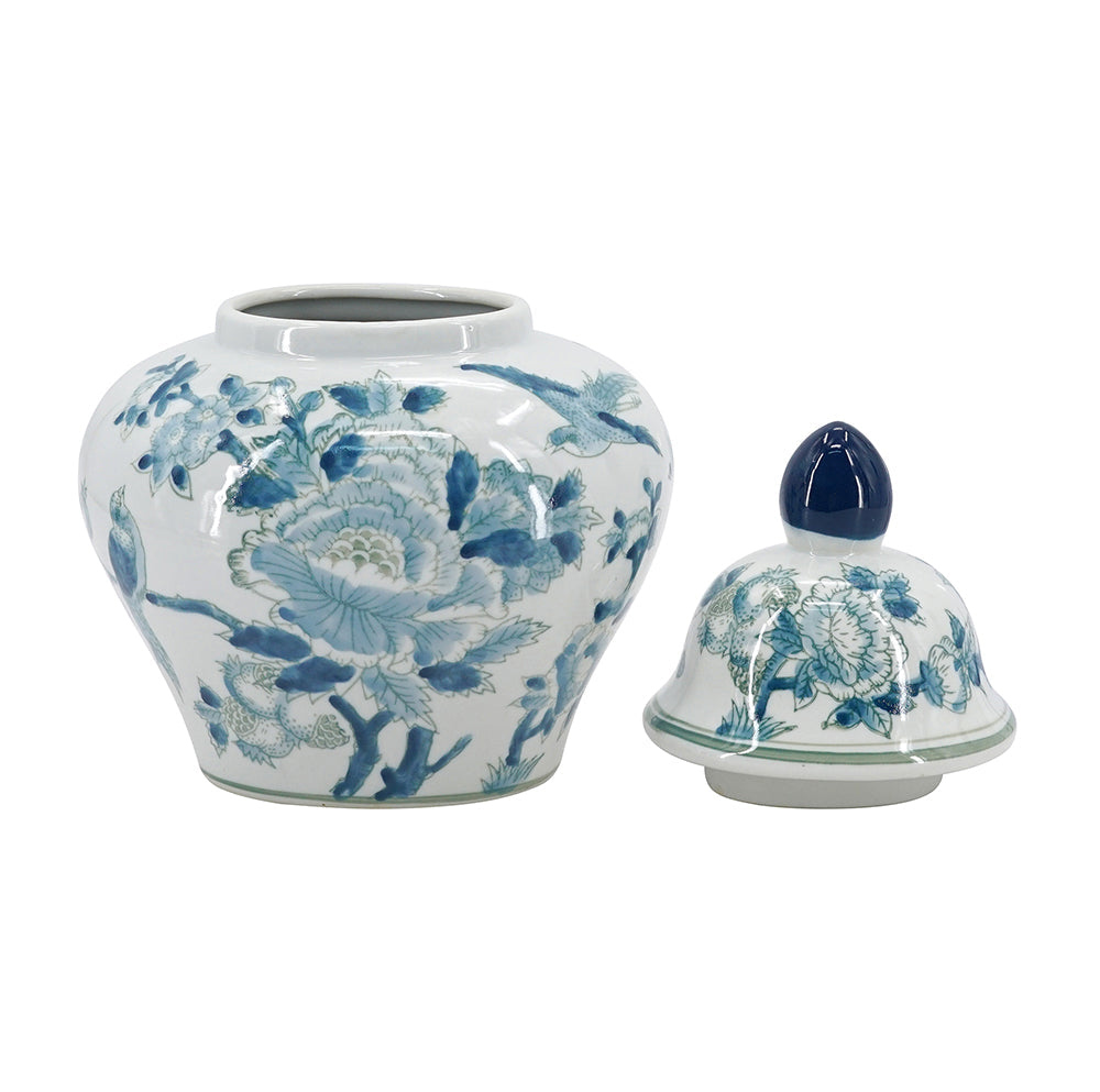 Porcelain Ginger Jar with Classic Blue and White Motif - 13" Tall