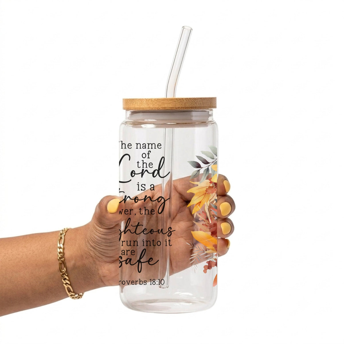 Floral Scripture Tumbler with Lid & Straw