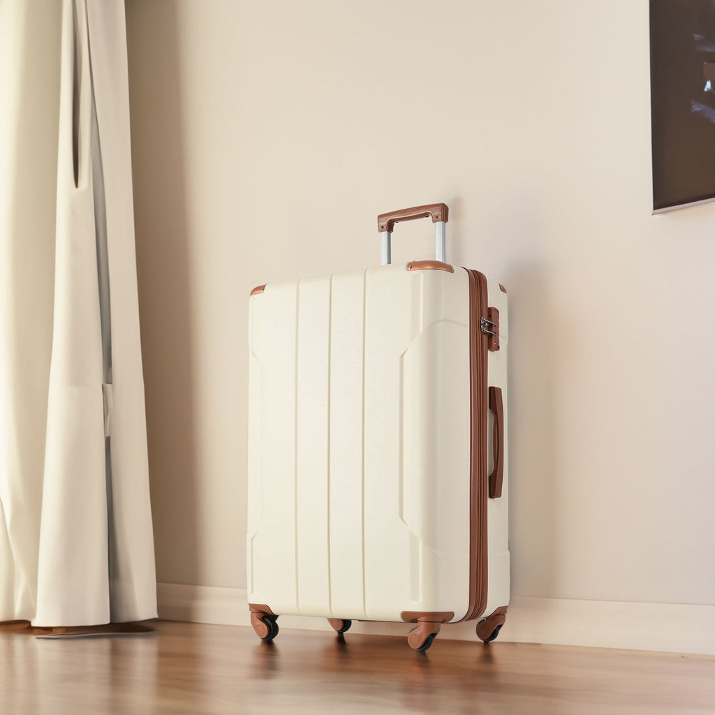 Brown & White Spinner Luggage Set — 20, 24 & 28 Inches