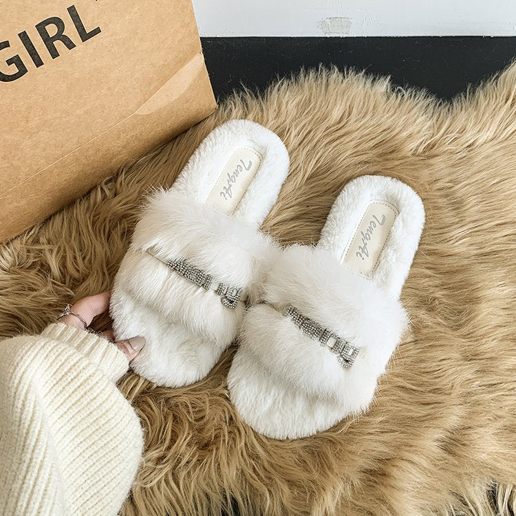 Women’s Letter-Embroidered Fleece Slides