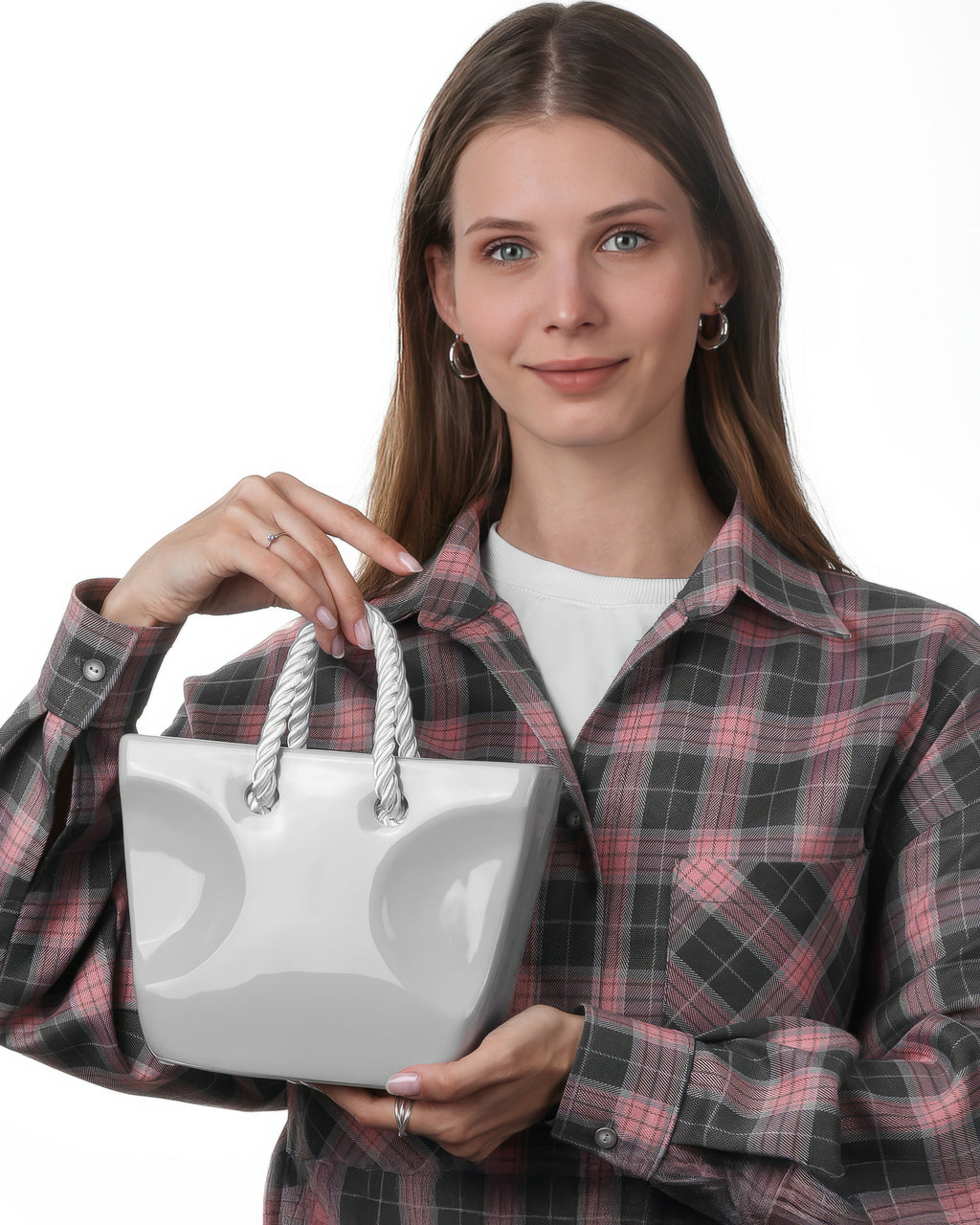 Ceramic Handbag Vase with Rope Handles — Gray Purse Vase
