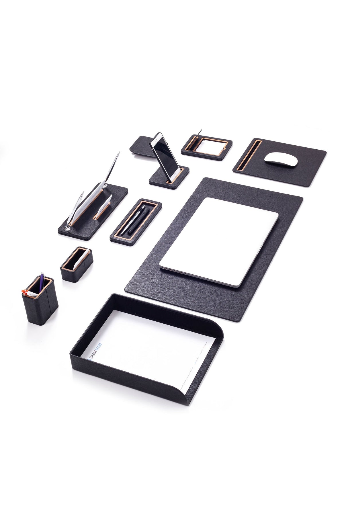 Capella Leather Desk Set 10 Pieces With Single Document Shelf