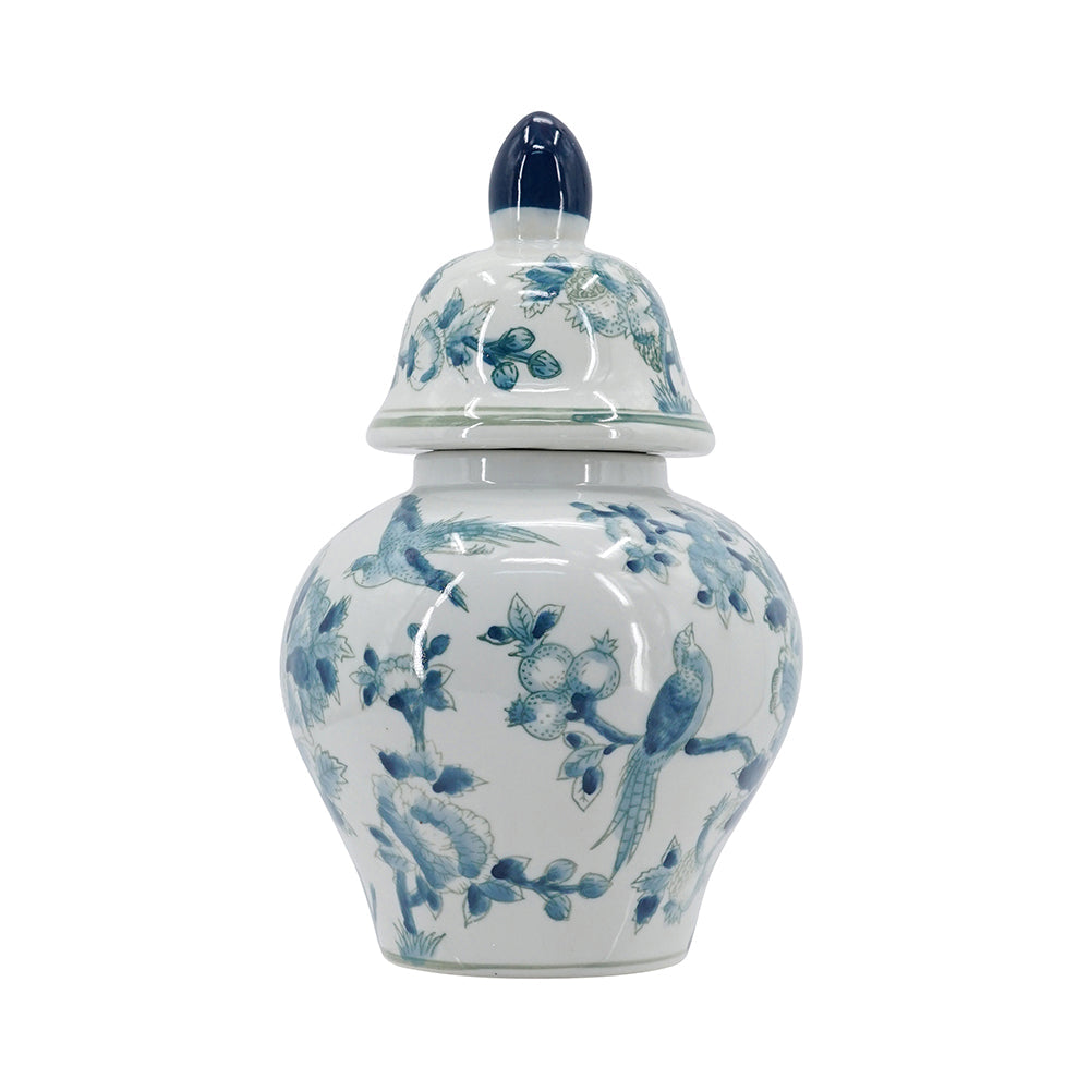 Porcelain Ginger Jar with Classic Blue and White Motif - 13" Tall