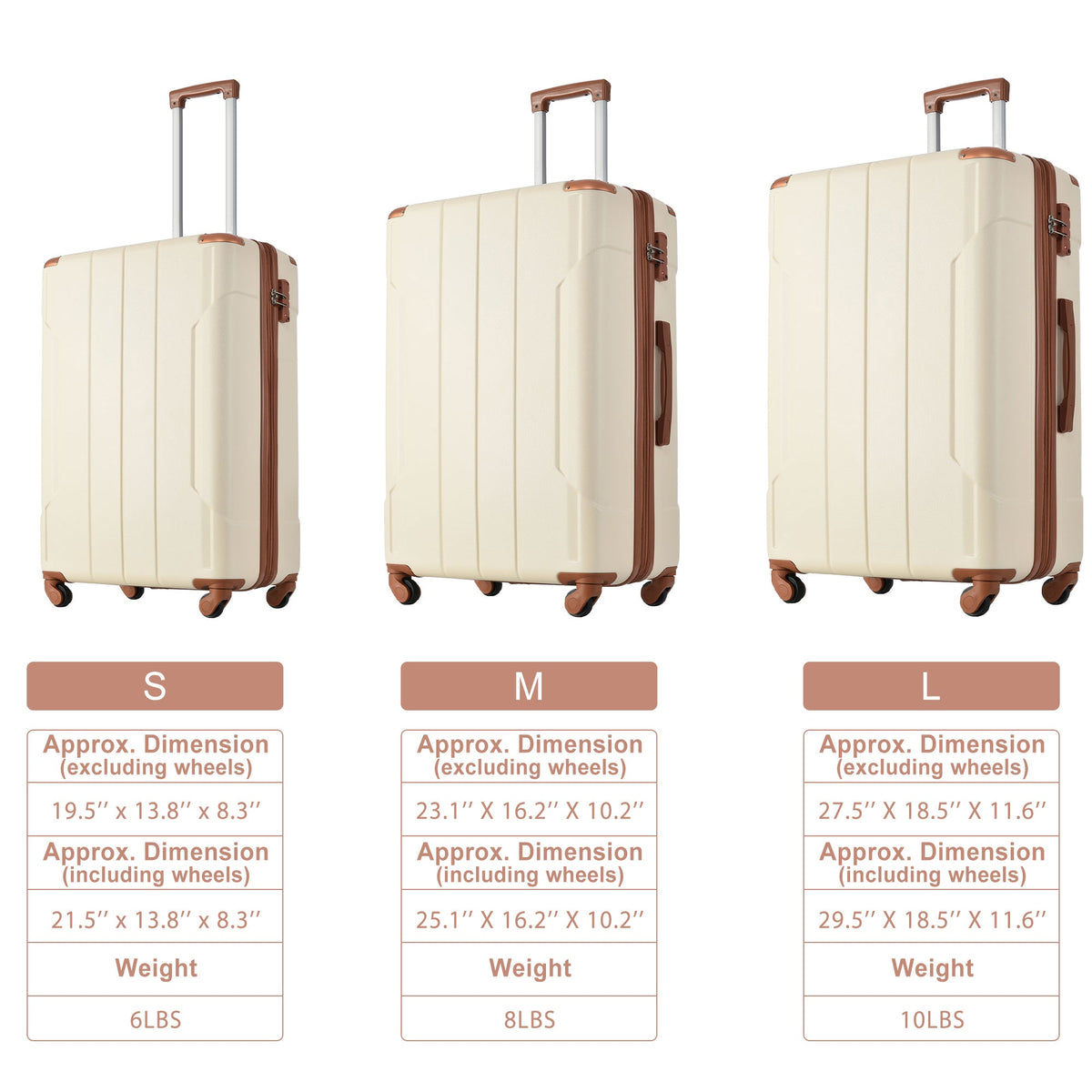 Brown & White Spinner Luggage Set — 20, 24 & 28 Inches