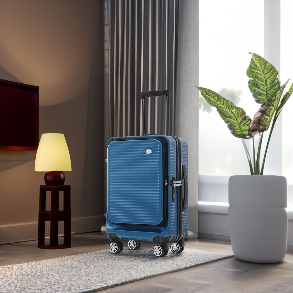 Carry-on Luggage 20 Inch Front Open Luggage Lightweight Suitcase with Front Pocket and USB Port, 1 Portable Carrying Case