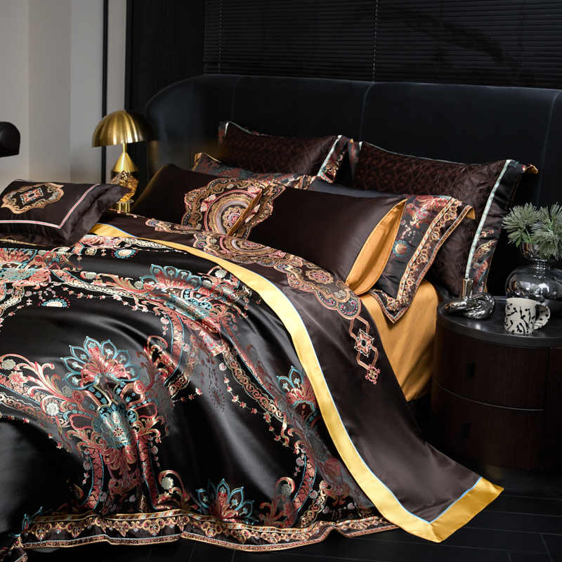 Black Exquisite jacquard Silk Satin Cotton Bedding Set