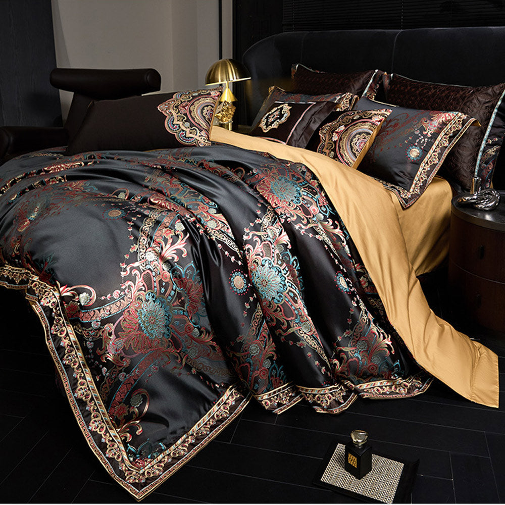 Black Exquisite jacquard Silk Satin Cotton Bedding Set