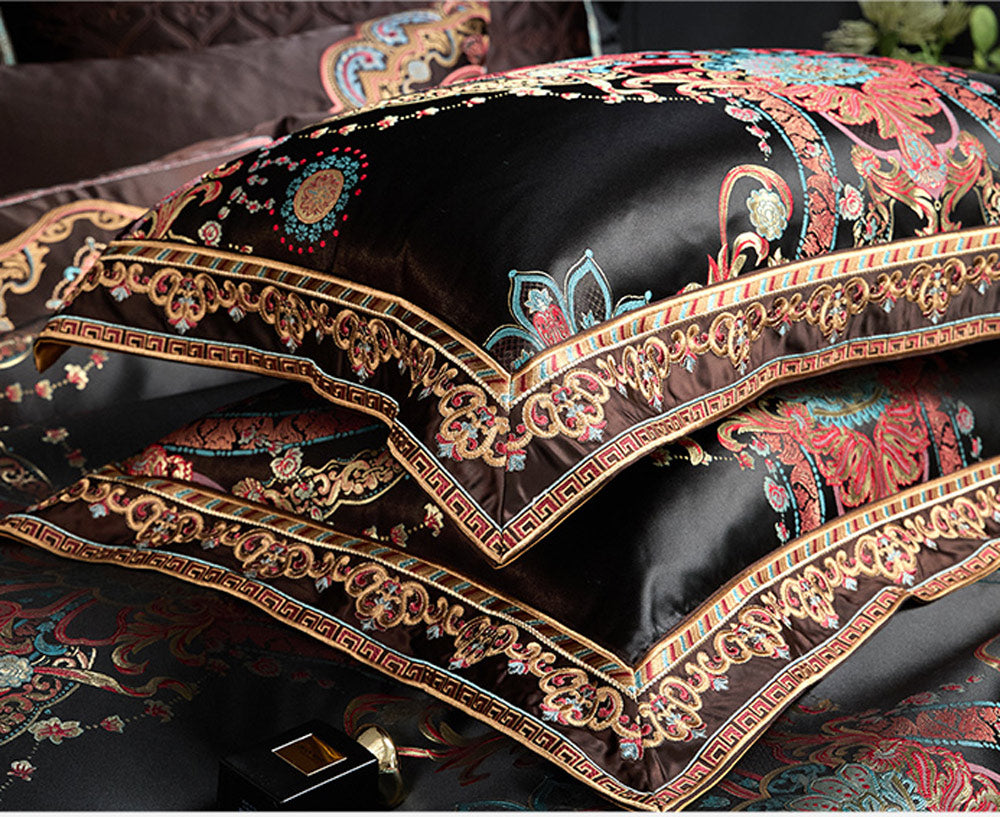 Black Exquisite jacquard Silk Satin Cotton Bedding Set
