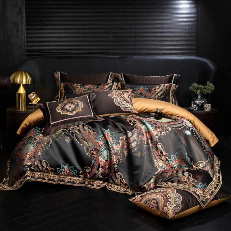 Black Exquisite jacquard Silk Satin Cotton Bedding Set