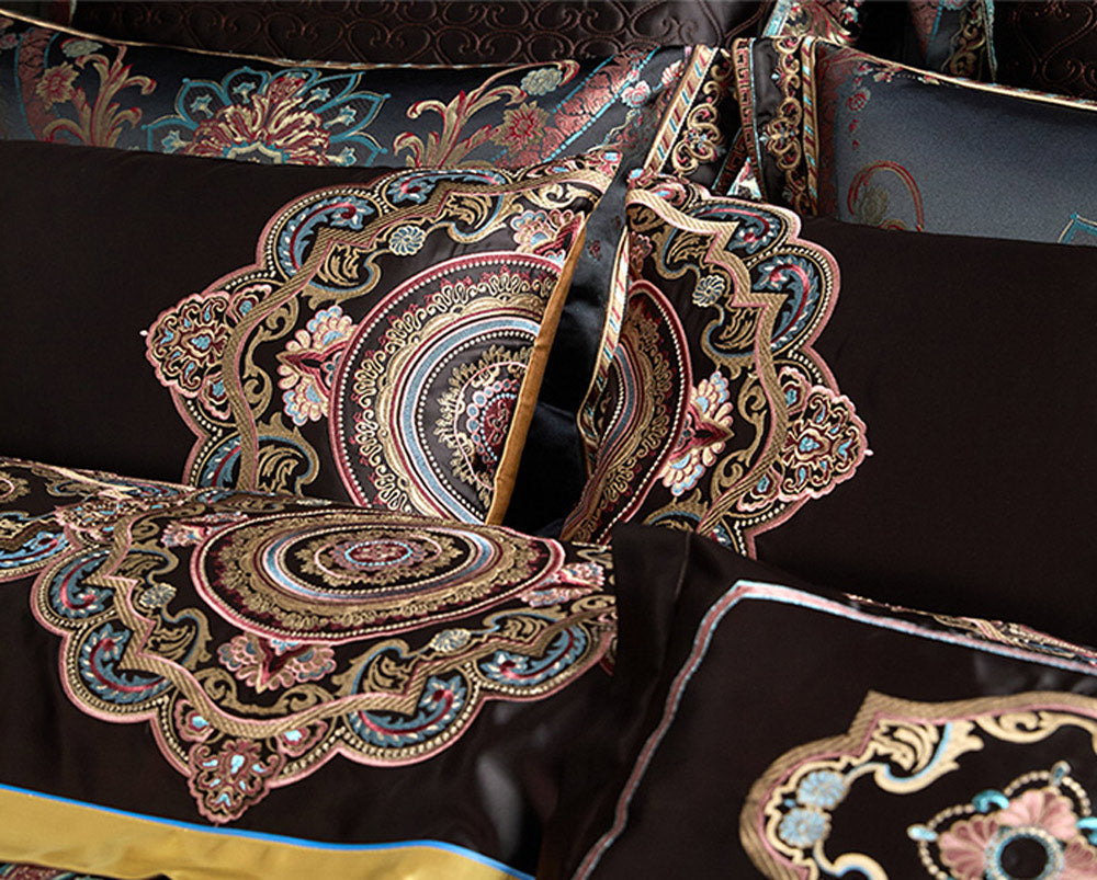 Black Exquisite jacquard Silk Satin Cotton Bedding Set
