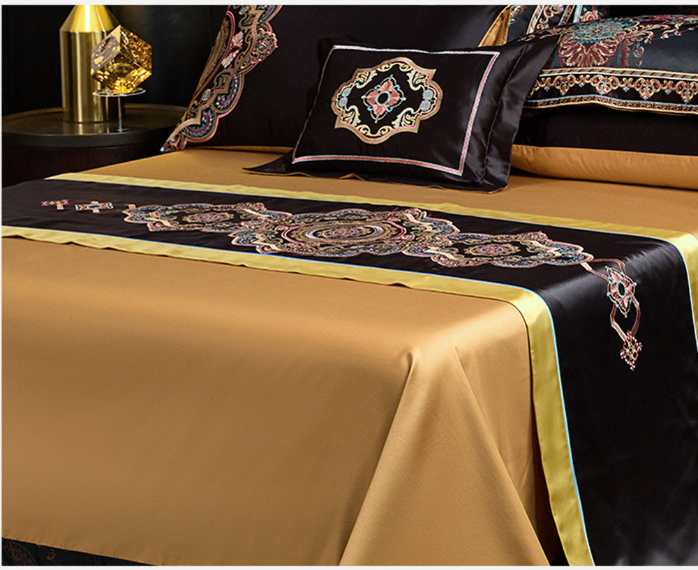 Black Exquisite jacquard Silk Satin Cotton Bedding Set