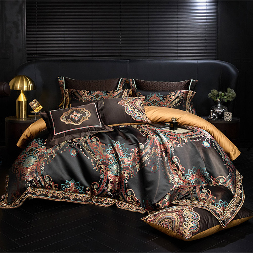 Black Exquisite jacquard Silk Satin Cotton Bedding Set
