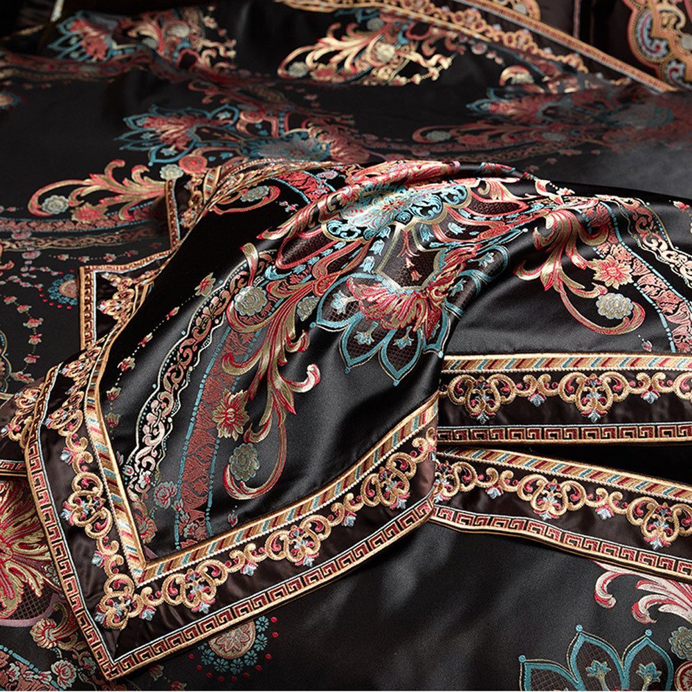 Black Exquisite jacquard Silk Satin Cotton Bedding Set