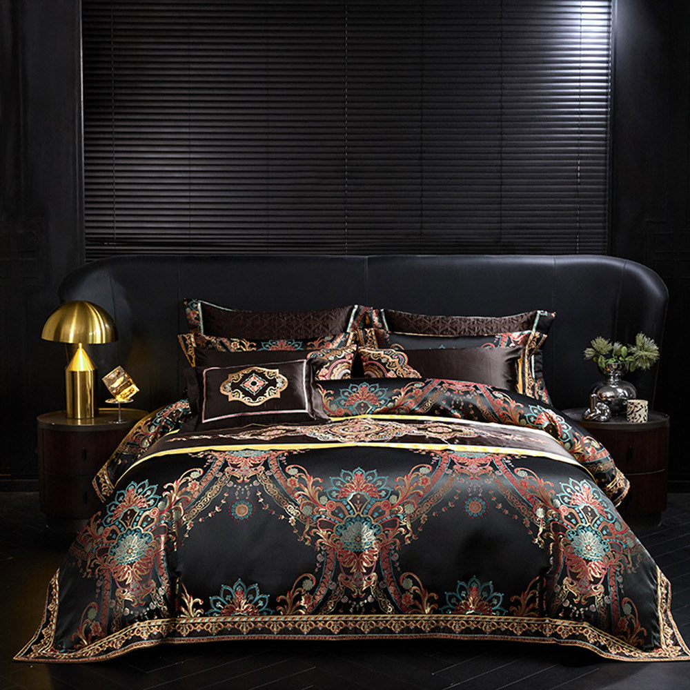 Black Exquisite jacquard Silk Satin Cotton Bedding Set