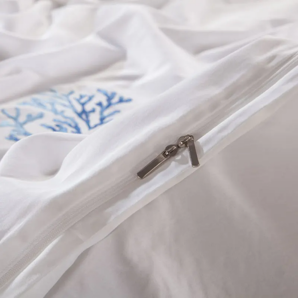 Blue Egyptian Cotton Embroidered Tribute Silk Bedding Set