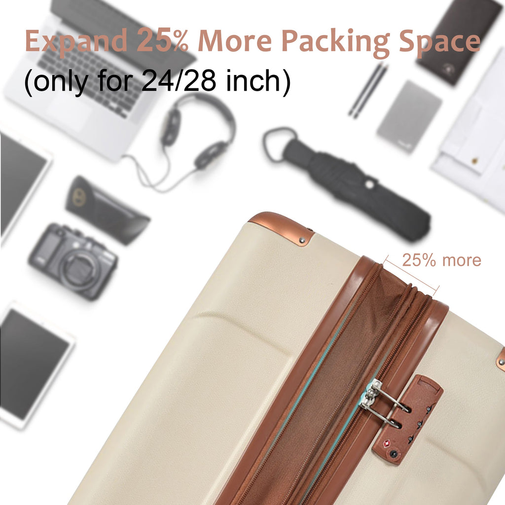 Brown & White Spinner Luggage Set — 20, 24 & 28 Inches