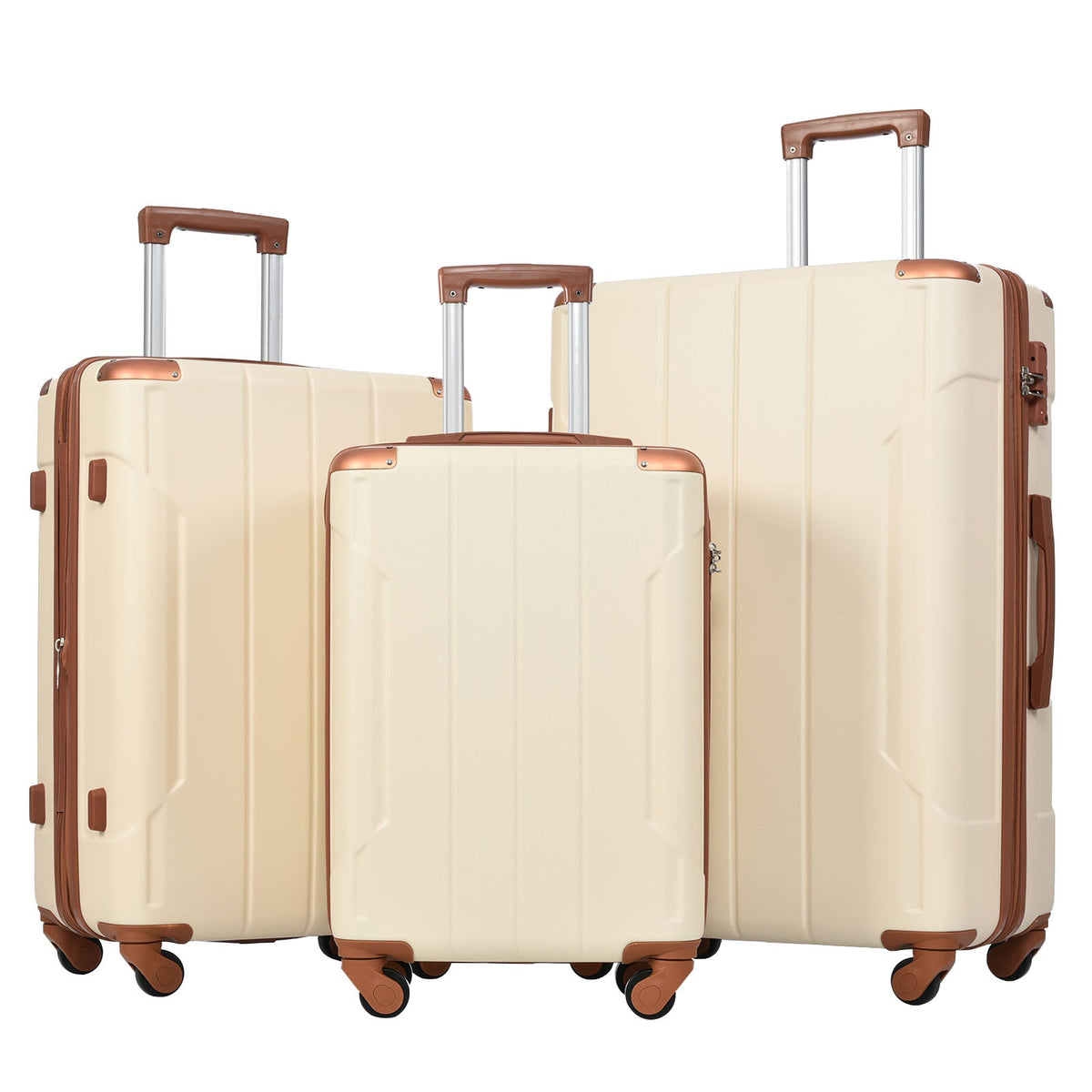 Brown & White Spinner Luggage Set — 20, 24 & 28 Inches