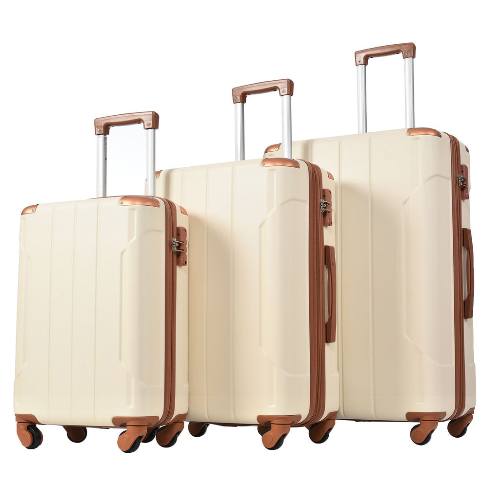 Brown & White Spinner Luggage Set — 20, 24 & 28 Inches