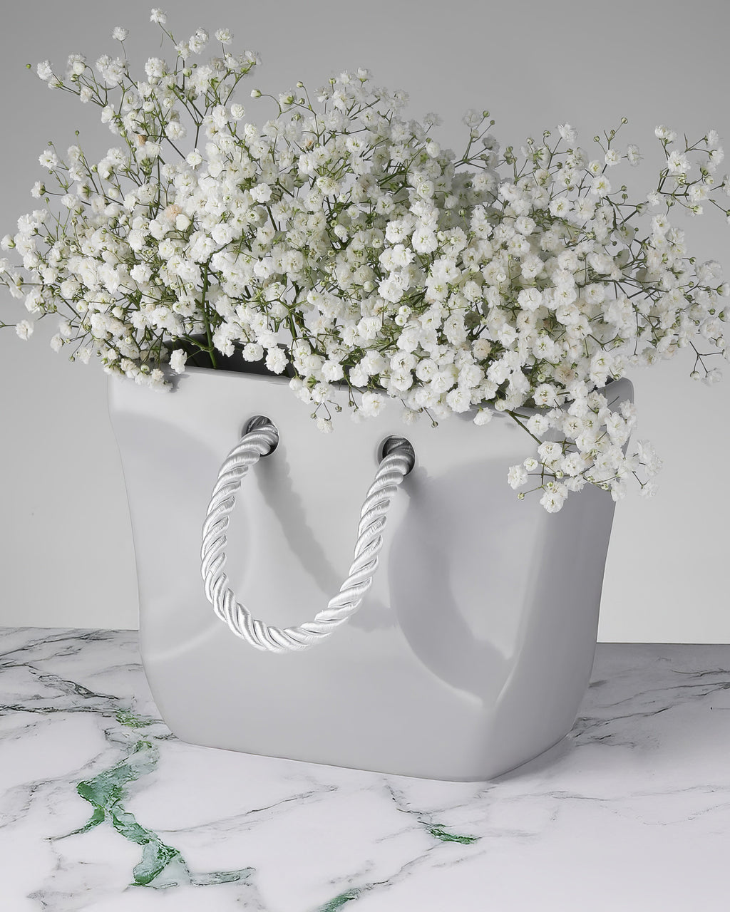 Ceramic Handbag Vase with Rope Handles — Gray Purse Vase