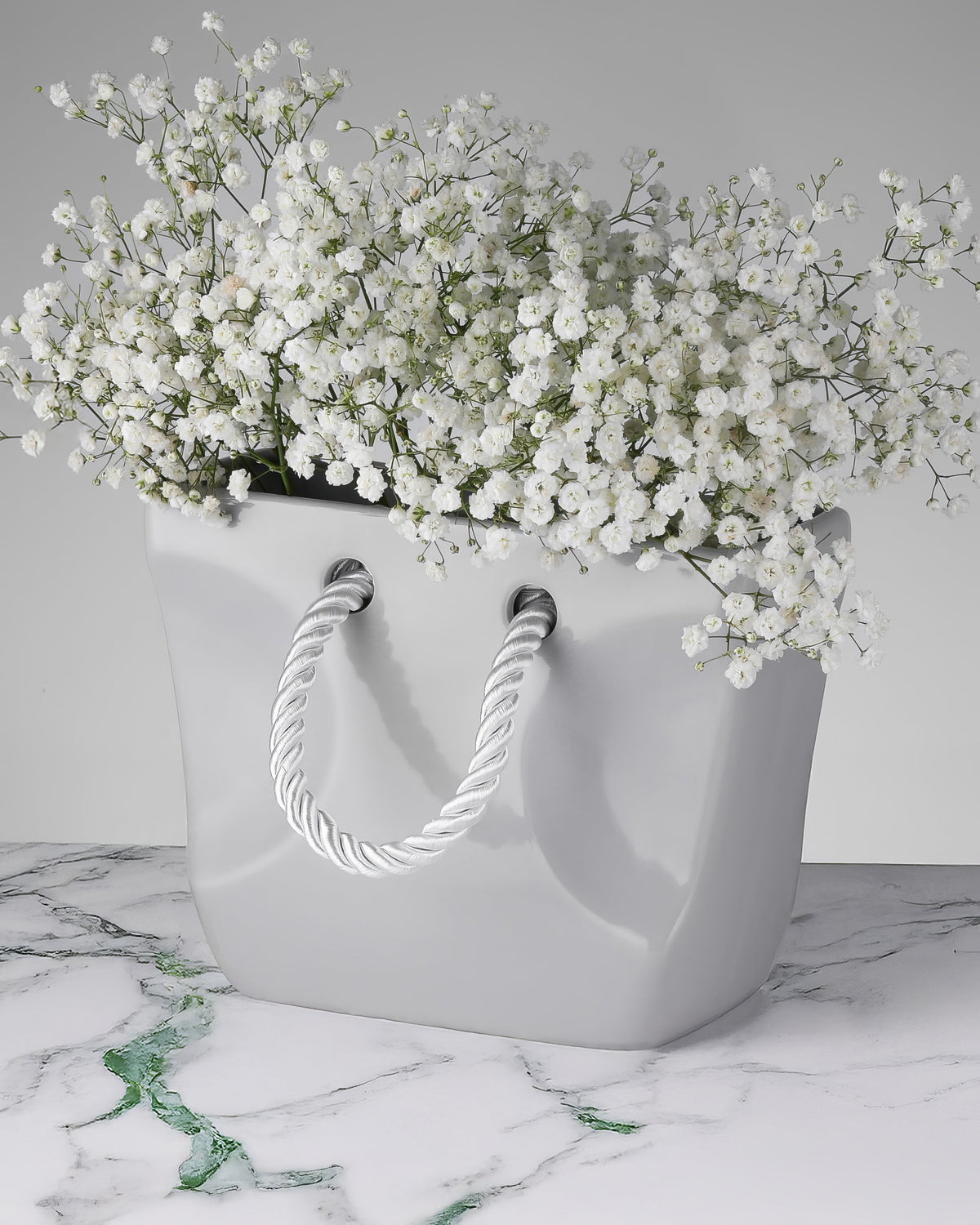 Ceramic Handbag Vase with Rope Handles — Gray Purse Vase