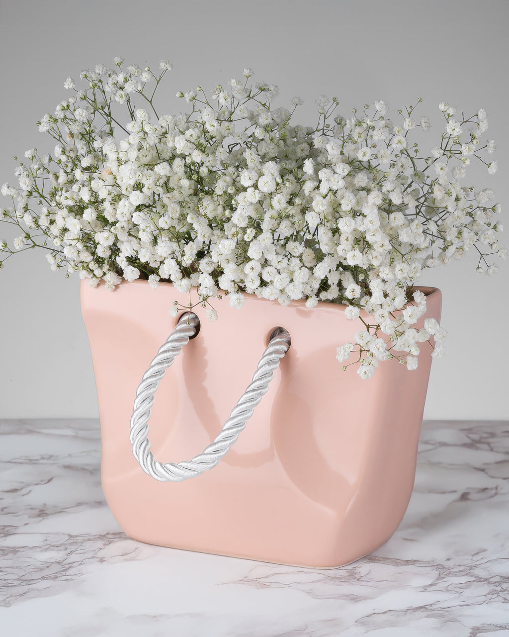 Ceramic Handbag Vase with Rope Handles — Beige Purse Vase