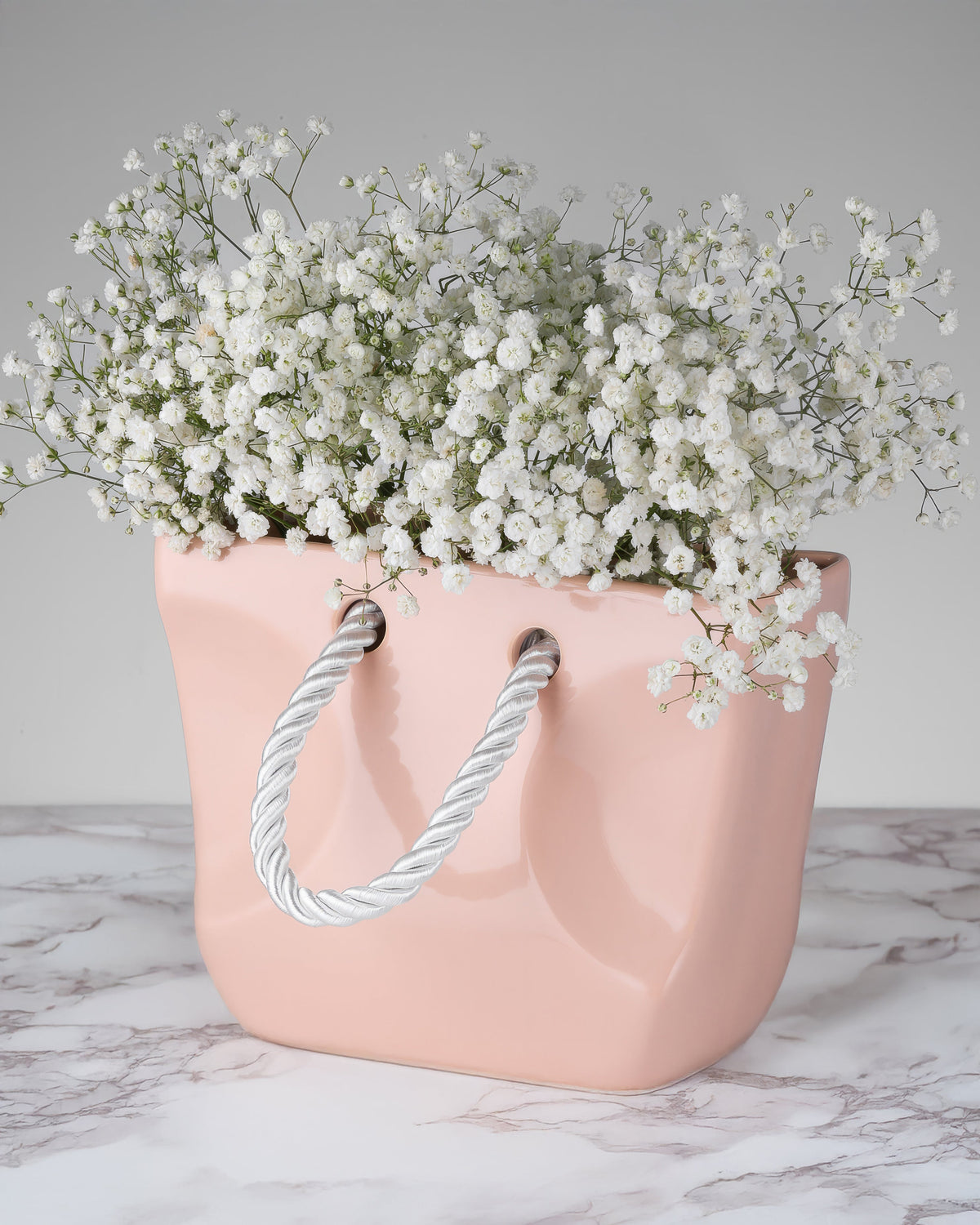 Ceramic Handbag Vase with Rope Handles — Beige Purse Vase