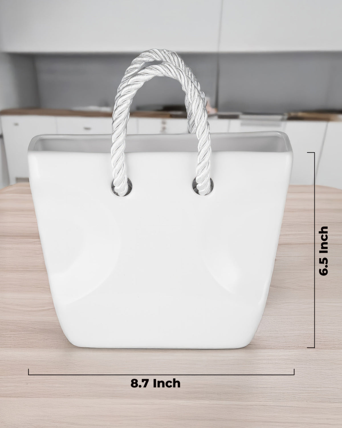 Ceramic Handbag Vase with Rope Handles — White Purse Vase