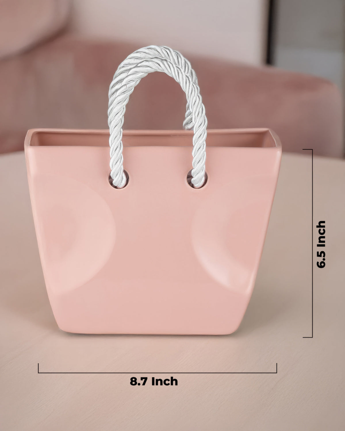 Ceramic Handbag Vase with Rope Handles — Beige Purse Vase