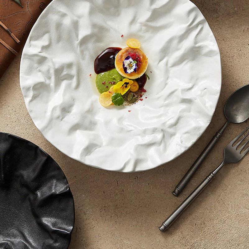 Japanese-Inspired Ripple Deep Ceramic Dish