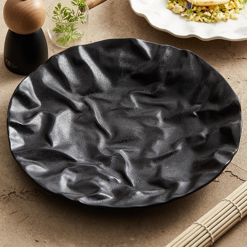 Japanese-Inspired Ripple Deep Ceramic Dish