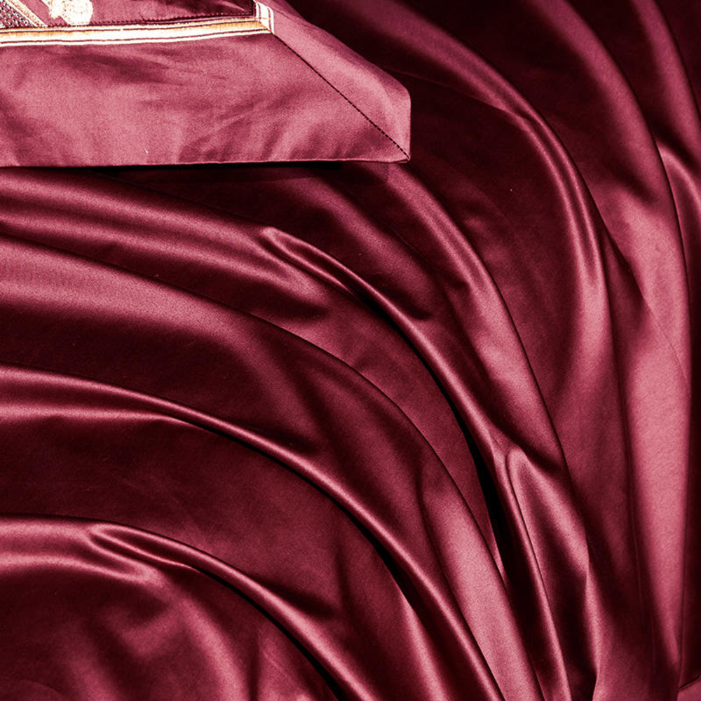 Lezkira Burgundy Red Embroidery Luxury Egyptian Cotton Duvet Cover