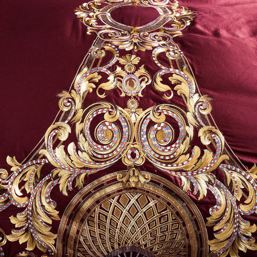 Lezkira Burgundy Red Embroidery Luxury Egyptian Cotton Duvet Cover