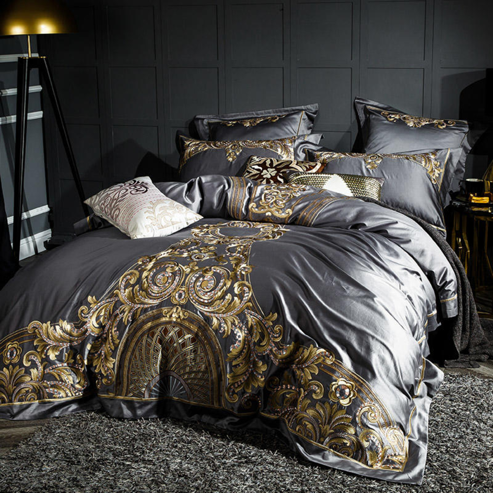 Lezkira Burgundy Red Embroidery Luxury Egyptian Cotton Duvet Cover