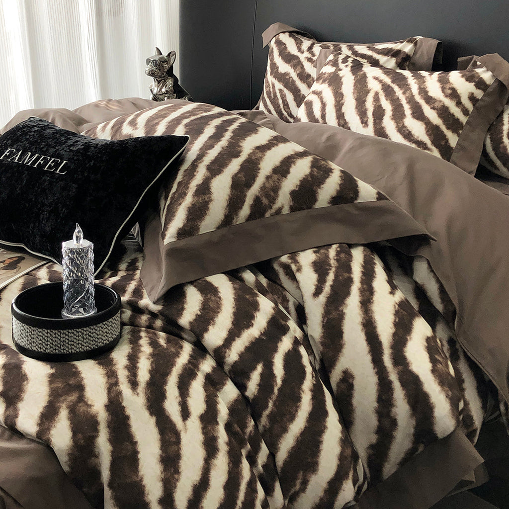 Luxury Zebra Print 120S Long-Staple Cotton Bedding Set