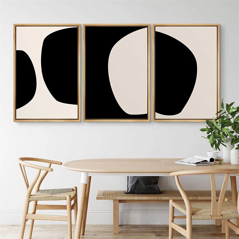 Mid Century Abstract Geometric Wall Art - 3 Piece Framed
