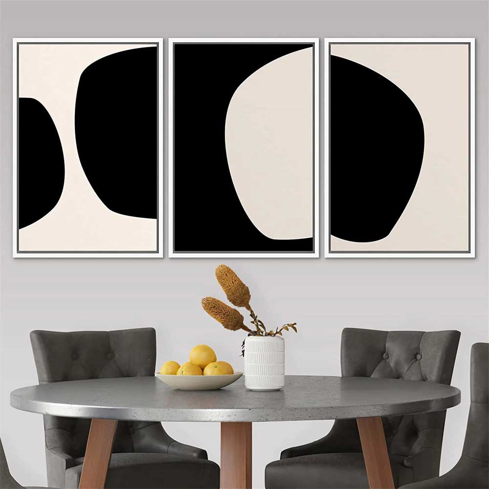 Mid Century Abstract Geometric Wall Art - 3 Piece Framed