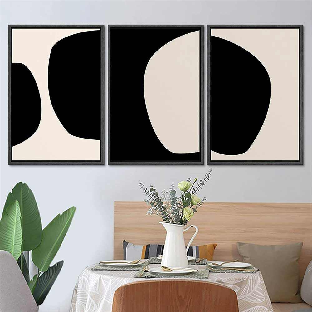 Mid Century Abstract Geometric Wall Art - 3 Piece Framed