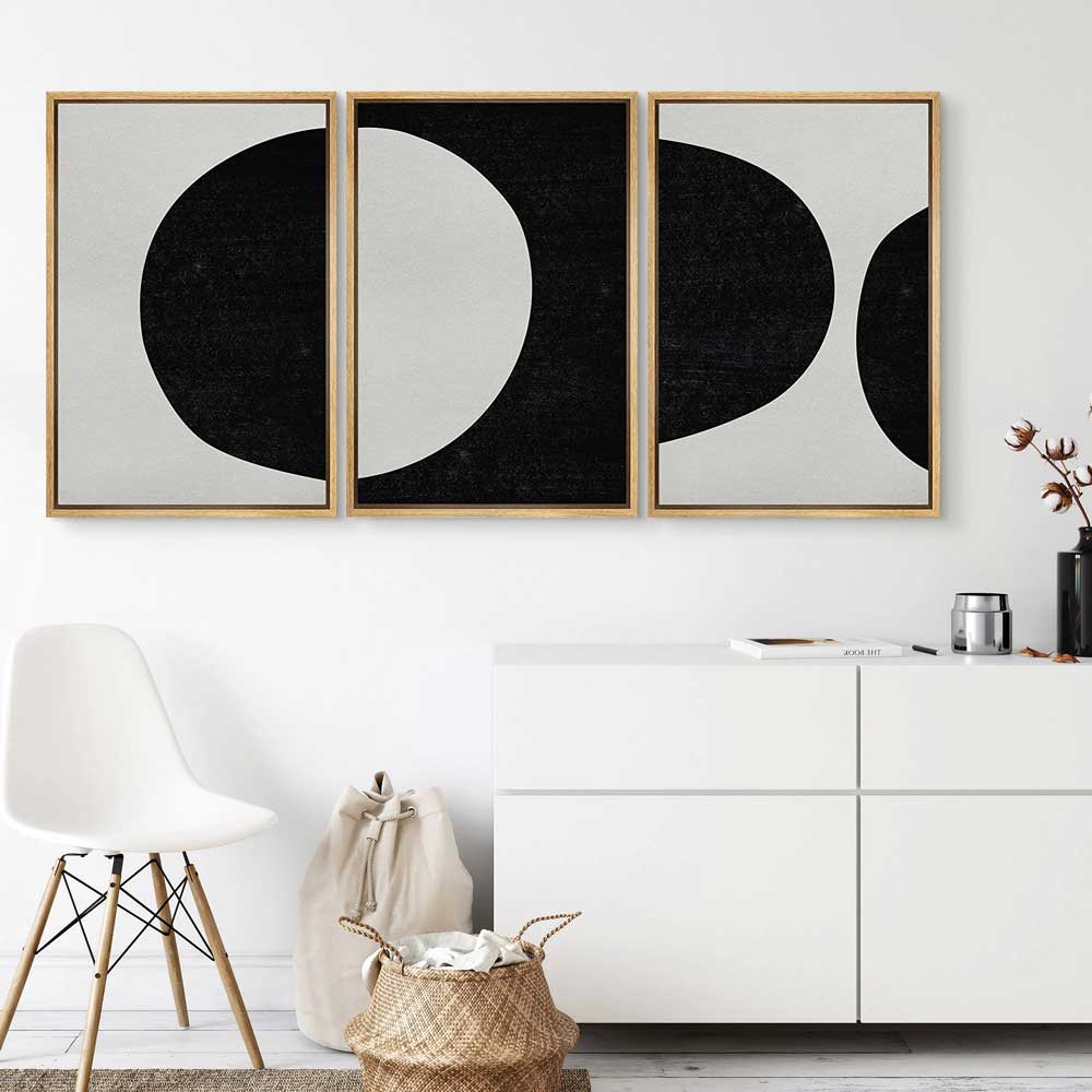 Mid Century Abstract Geometric Wall Art - 3 Piece Framed