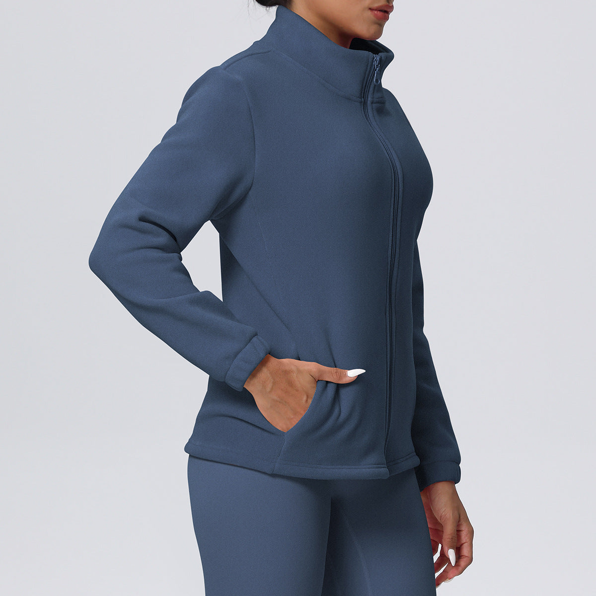 High Collar Warm Fleece Lined Zipped Sports Coat Loose Yoga Clothes Casual All Matching Women