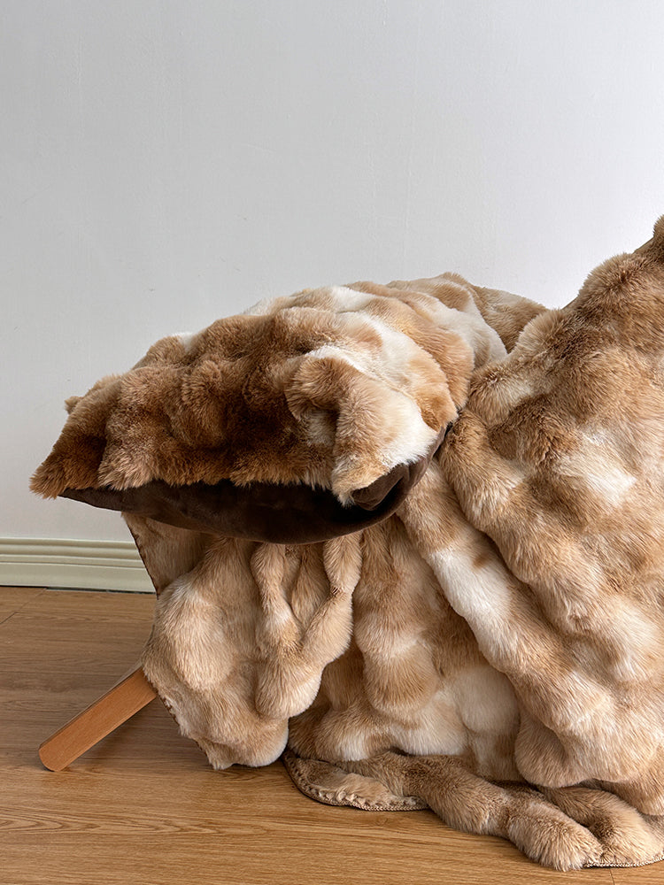 Premium Tie-Dye Faux Fur Rabbit Plush Sofa Blanket