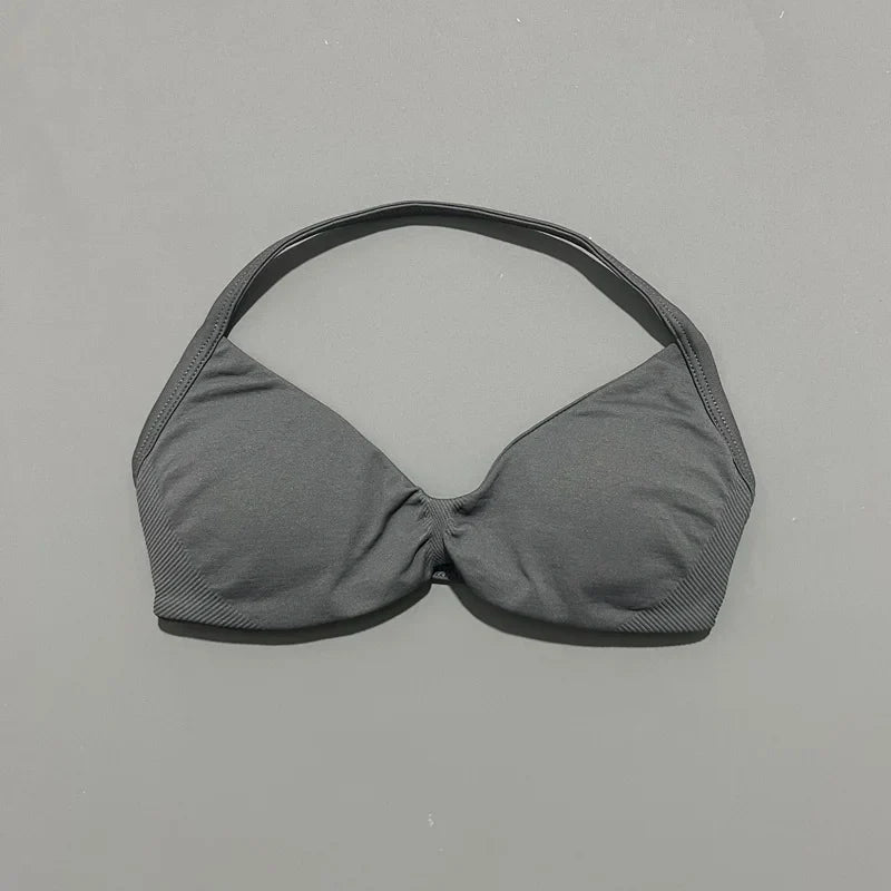 HISTELLO Impact Strappy Bra Gym Top Women High Support Thin Strap Halter Sports Seamless Bras Scrunch Push-up Workout Yoga Tanks